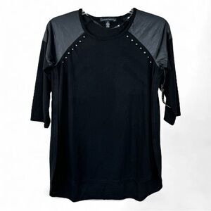 French Laundry Black Long Sleeve Top with Studded Accents